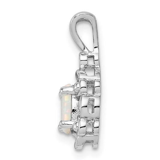 Sterling Silver Rhodium-plated Created Opal & Diam. Pendant QBPD21OCT