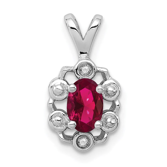 Sterling Silver Rhodium-plated Created Ruby & Diam. Pendant QBPD22JUL