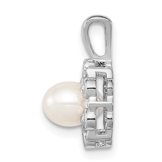 Sterling Silver Rhodium-plated FW Cultured Pearl & Diam. Pendant QBPD22JUN