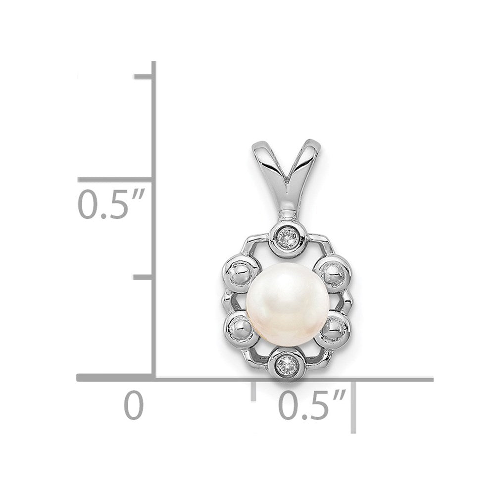Sterling Silver Rhodium-plated FW Cultured Pearl & Diam. Pendant QBPD22JUN