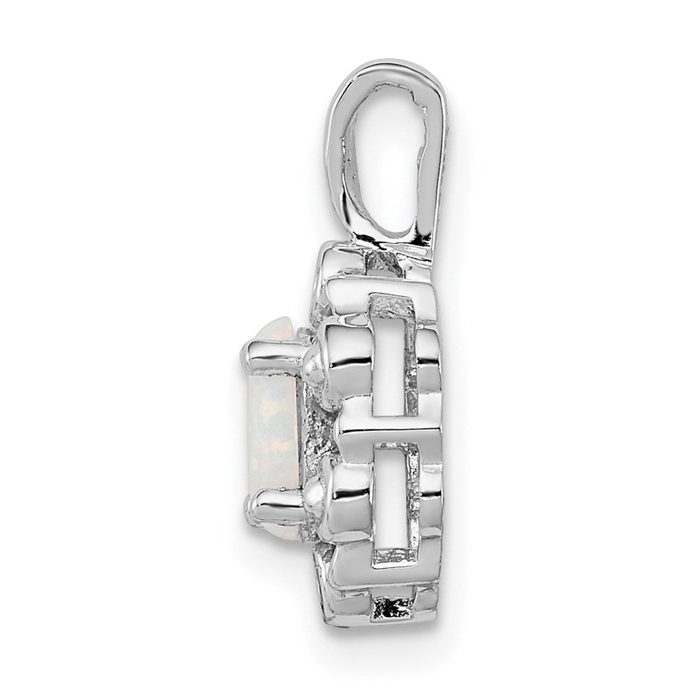 Sterling Silver Rhodium-plated Created Opal & Diam. Pendant QBPD22OCT