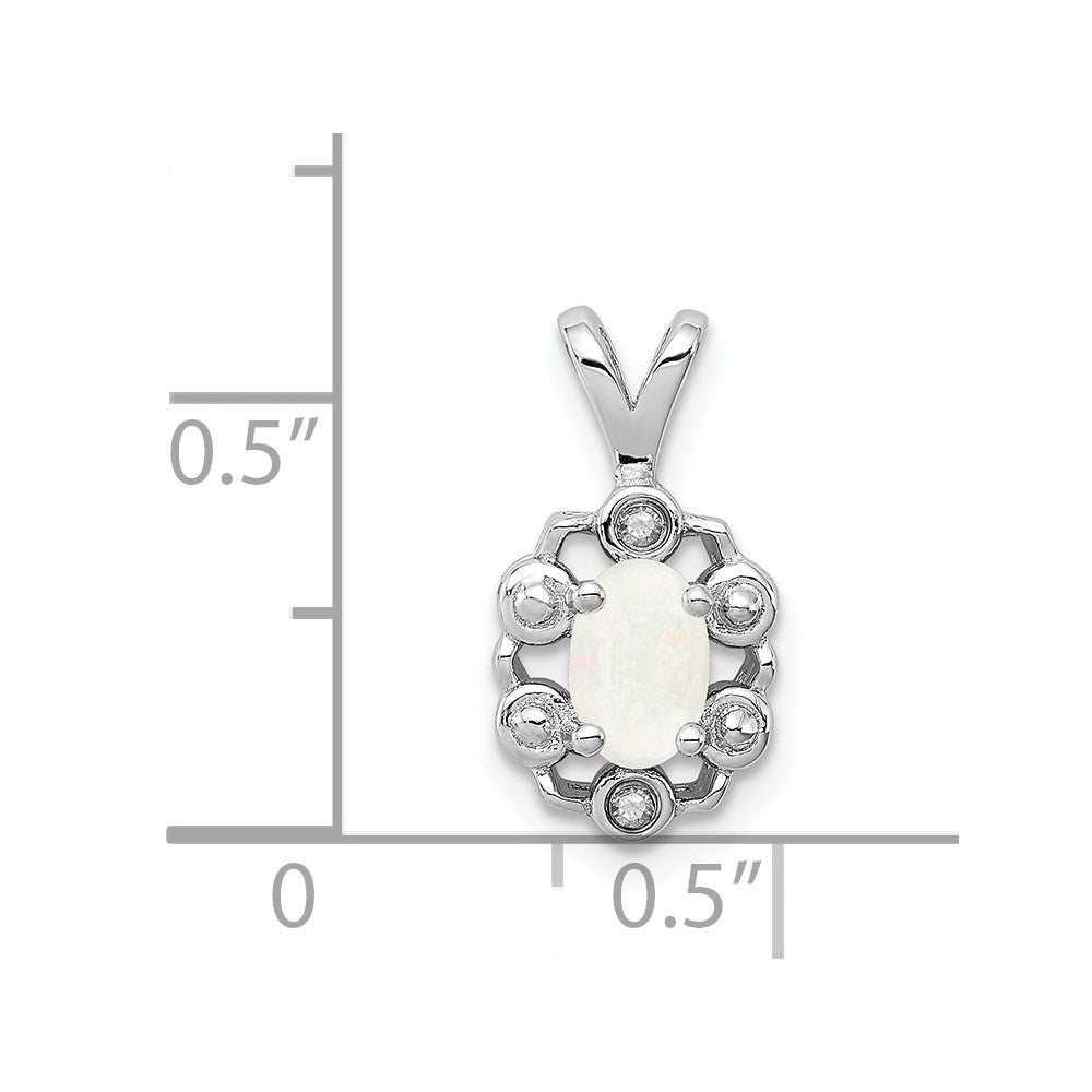 Sterling Silver Rhodium-plated Created Opal & Diam. Pendant QBPD22OCT