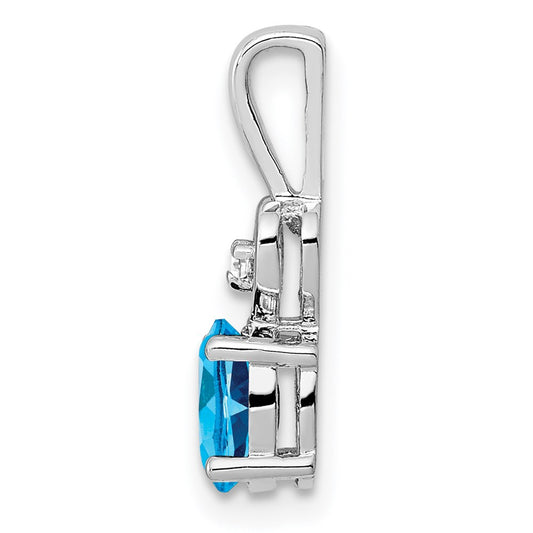 Sterling Silver Rhodium-plated Light Swiss Blue Topaz & Diam. Pendant QBPD23DEC