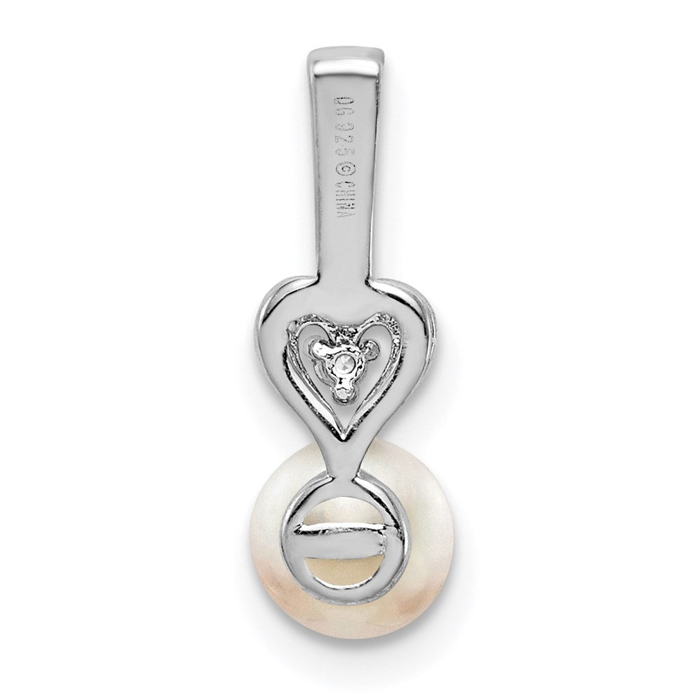 Sterling Silver Rhodium-plated FW Cultured Pearl & Diam. Pendant QBPD23JUN