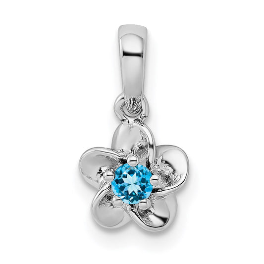 Sterling Silver Rhodium-plated Floral Blue Topaz Pendant QBPD30BT