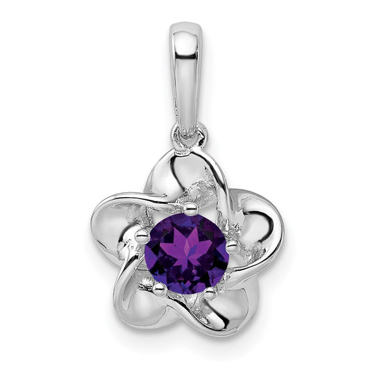 Sterling Silver Rhodium-plated Floral Amethyst Pendant QBPD31FEB