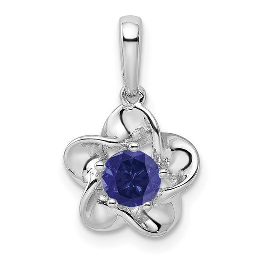 Sterling Silver Rhodium-plated Floral Created Sapphire Pendant QBPD31SEP