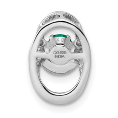 Sterling Silver Rhodium Created Emerald Birthstone Vibrant Chain Slide QBPD32MAY
