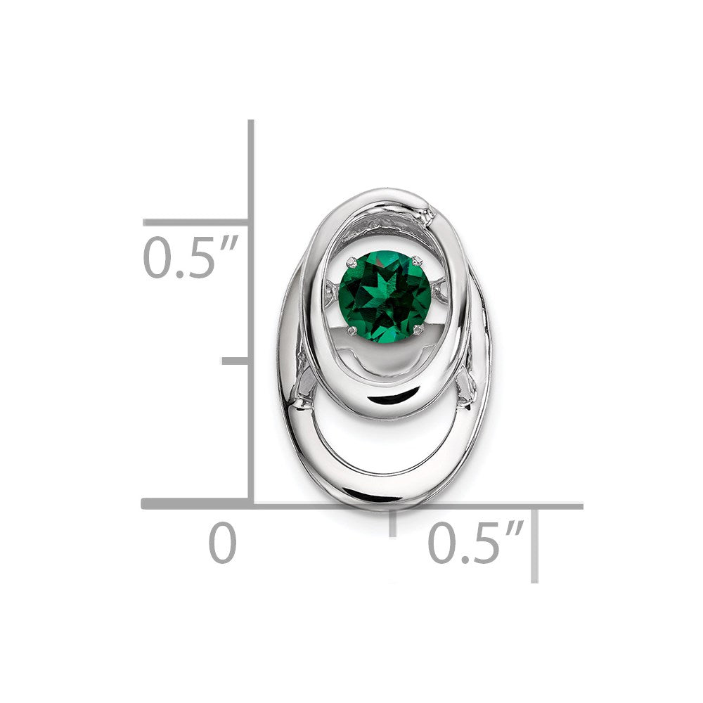 Sterling Silver Rhodium Created Emerald Birthstone Vibrant Chain Slide QBPD32MAY