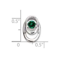 Sterling Silver Rhodium Created Emerald Birthstone Vibrant Chain Slide QBPD32MAY