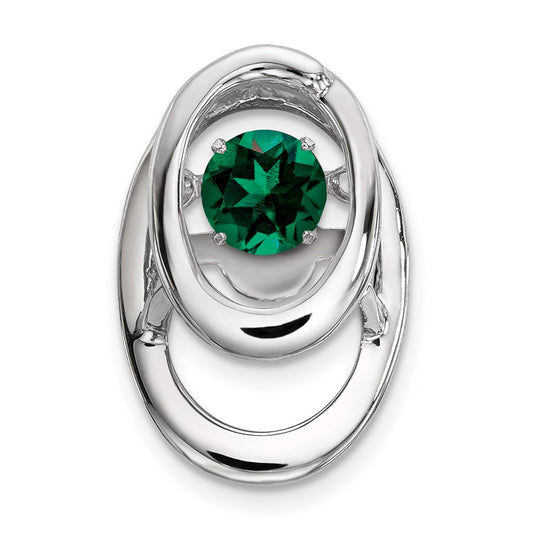 Sterling Silver Rhodium Created Emerald Birthstone Vibrant Chain Slide QBPD32MAY