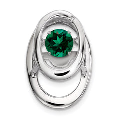 Sterling Silver Rhodium Created Emerald Birthstone Vibrant Chain Slide QBPD32MAY