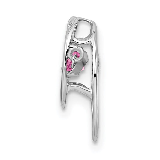 Sterling Silver Rhodium Plated Pink CZ Birthstone Vibrant Chain Slide QBPD32OCT
