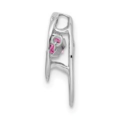 Sterling Silver Rhodium Plated Pink CZ Birthstone Vibrant Chain Slide QBPD32OCT