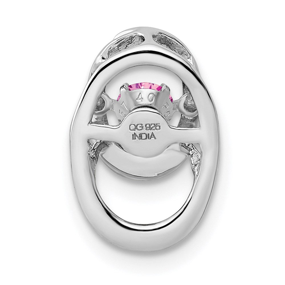Sterling Silver Rhodium Plated Pink CZ Birthstone Vibrant Chain Slide QBPD32OCT