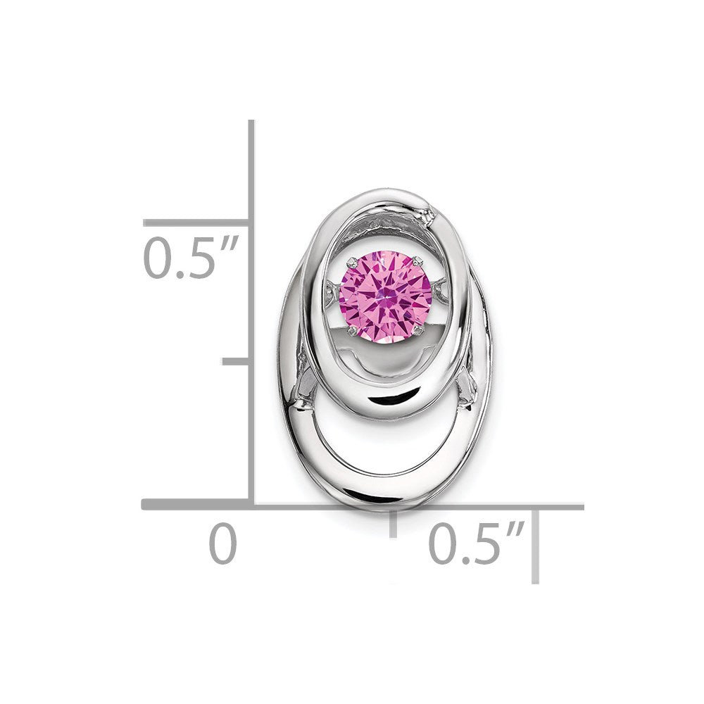 Sterling Silver Rhodium Plated Pink CZ Birthstone Vibrant Chain Slide QBPD32OCT