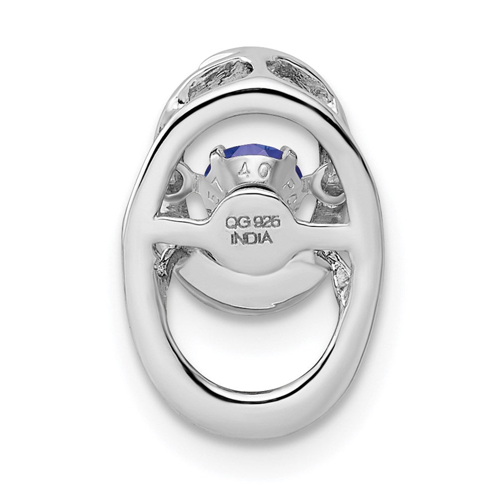 Sterling Silver Rhodium Created Sapphire Birthstone Vibrant Chain Slide QBPD32SEP