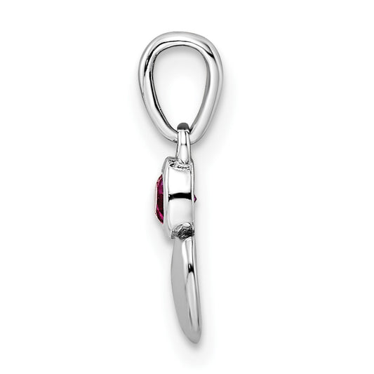 Sterling Silver Rhodium-plated Polished Created Ruby Heart Pendant QBPD35JUL