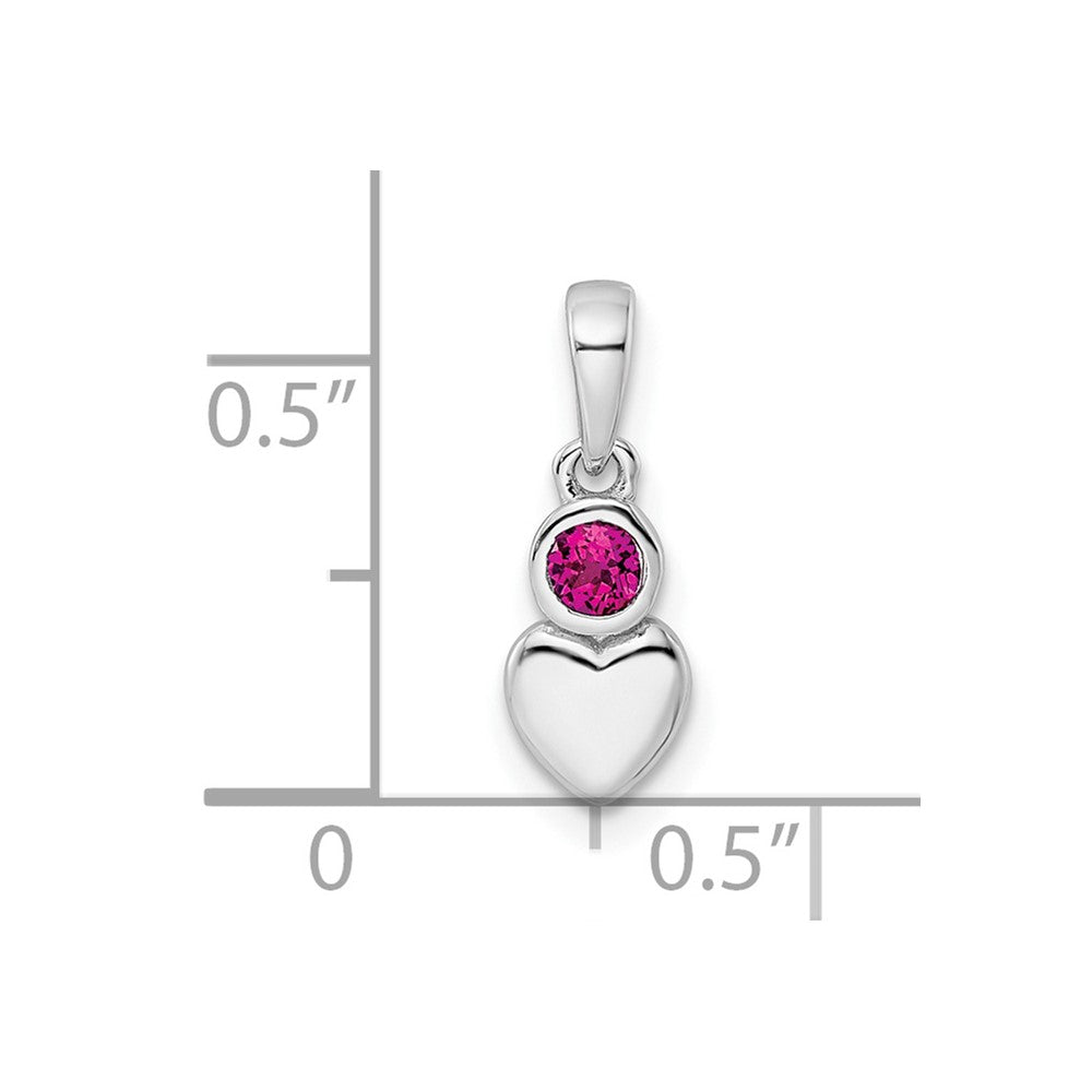 Sterling Silver Rhodium-plated Polished Created Ruby Heart Pendant QBPD35JUL