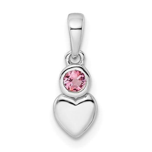 Sterling Silver Rhodium-plated Polished Pink Tourmaline Heart Pendant QBPD35OCT