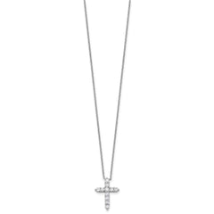 SS RH-plated CZ April Birthstone Cross 16in w/2in ext Necklace QBPD36APR