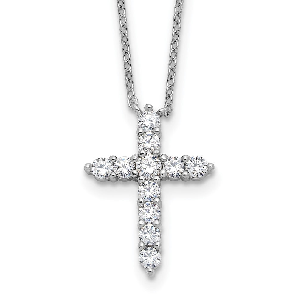 SS RH-plated CZ April Birthstone Cross 16in w/2in ext Necklace QBPD36APR