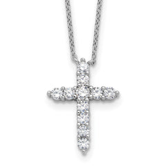 SS RH-plated CZ April Birthstone Cross 16in w/2in ext Necklace QBPD36APR