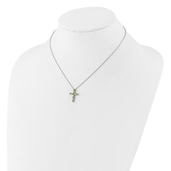 SS RH-plated Green CZ August Birthstone Cross w/2in ext Necklace QBPD36AUG