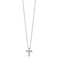 SS RH-plated Blue CZ December Birthstone Cross w/2in ext Necklace QBPD36DEC