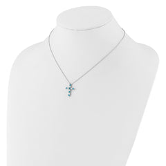 SS RH-plated Blue CZ December Birthstone Cross w/2in ext Necklace QBPD36DEC