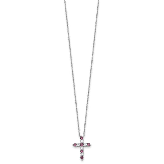 SS RH-plated Purple CZ February Birthstone Cross w/2in ext Necklace QBPD36FEB