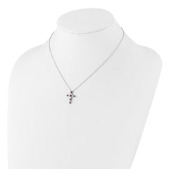 SS RH-plated Purple CZ February Birthstone Cross w/2in ext Necklace QBPD36FEB