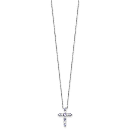 SS RH-plated Lt Purple CZ June Birthstone Cross w/2in ext Necklace QBPD36JUN