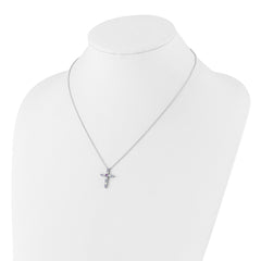 SS RH-plated Lt Purple CZ June Birthstone Cross w/2in ext Necklace QBPD36JUN