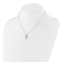 SS RH-plated Lt Blue CZ March Birthstone Cross w/2in ext Necklace QBPD36MAR