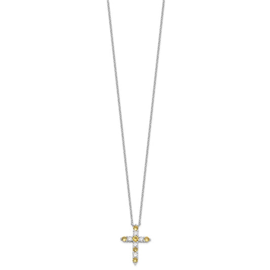 SS RH-plated Yellow CZ Nov Birthstone Cross w/2in ext Necklace QBPD36NOV