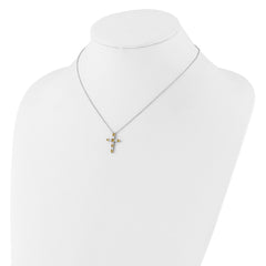 SS RH-plated Yellow CZ Nov Birthstone Cross w/2in ext Necklace QBPD36NOV