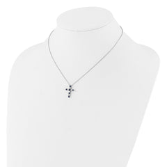 SS RH-plated Dark Blue CZ Sept Birthstone Cross w/2in ext Necklace QBPD36SEP