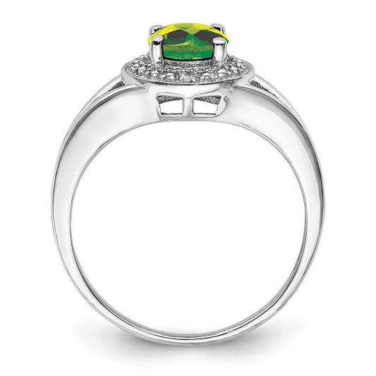 Sterling Silver Rhodium-plated Diam. & Peridot Ring