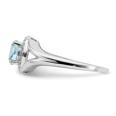 Sterling Silver Rhodium-plated Diam. & Aquamarine Ring