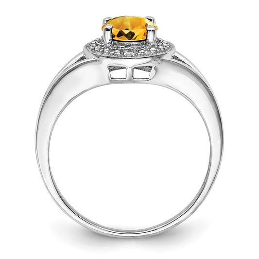 Sterling Silver Rhodium-plated Diam. & Citrine Ring