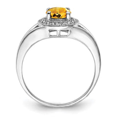 Sterling Silver Rhodium-plated Diam. & Citrine Ring