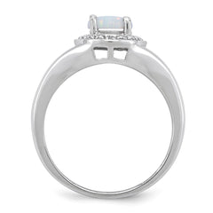 Sterling Silver Rhodium-plated Diam. & Created Opal Ring