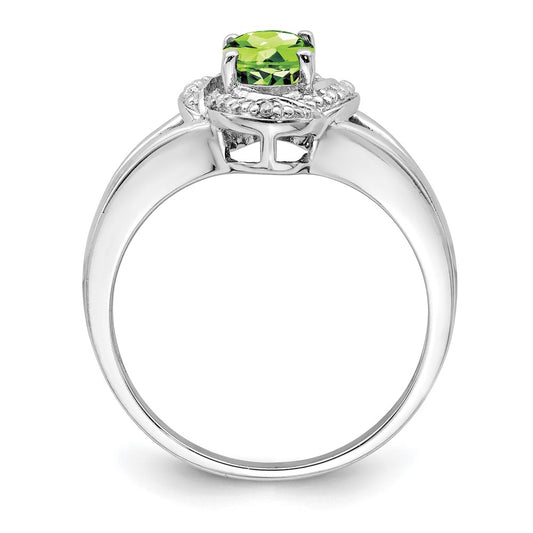 Sterling Silver Rhodium-plated Diam. & Peridot Ring