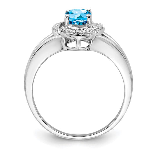 Sterling Silver Rhodium-plated Diam. & Blue Topaz Ring
