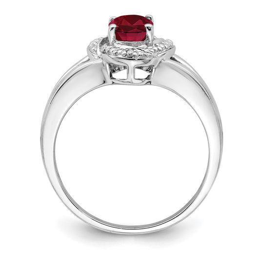 Sterling Silver Rhodium-plated Diam. & Created Ruby Ring