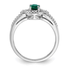 Sterling Silver Rhodium-plated Created Emerald & Diam. Ring