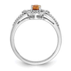 Sterling Silver Rhodium-plated Citrine & Diam. Ring