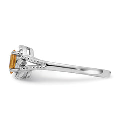 Sterling Silver Rhodium-plated Citrine & Diam. Ring