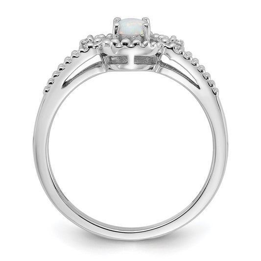 Sterling Silver Rhodium-plated Created Opal & Diam. Ring